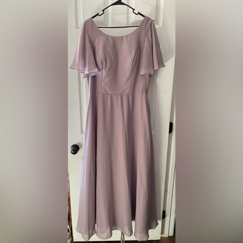 Elegant Wisteria Purple Dress with Flutter Sleeves